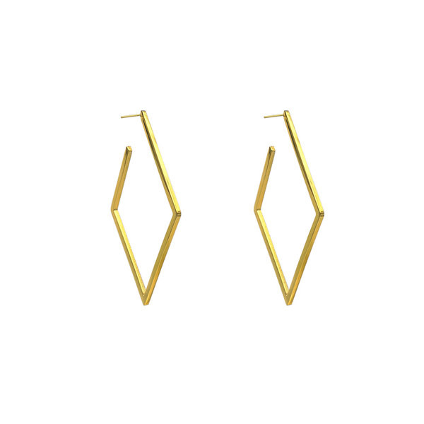 Модерни дамски обеци с ромбовидна форма в златист цвят