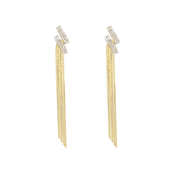 Дамски обеци с висулка в златист цвят и декоративни камъни