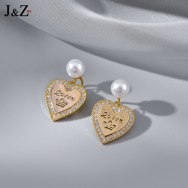 Cercei de damă din aur cu pietre și perle