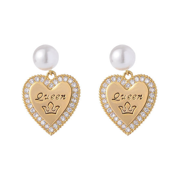 Cercei de damă din aur cu pietre și perle