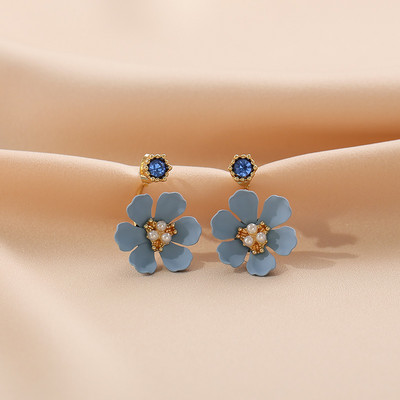 Γυναικεία σκουλαρίκια με λουλούδι - μπλε χρώμα