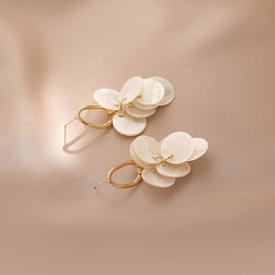 Дамски обеци с висулка миди дискове с златист цвят