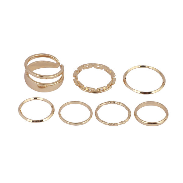 Σετ 7 δαχτυλιδιών με διαφορετικά σχήματα - χρυσό χρώμα