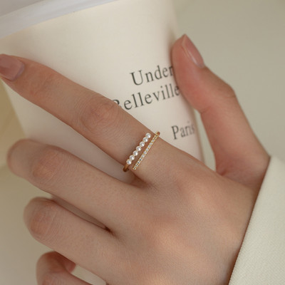 Γυναικείο χρυσό δαχτυλίδι με πέρλες και πέτρες