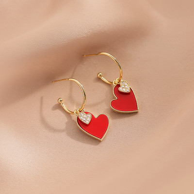 Νέο μοντέλο γυναικεία σκουλαρίκια τύπου δαχτυλίδι με μενταγιόν καρδιά