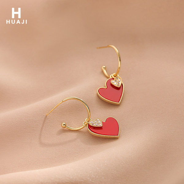 Νέο μοντέλο γυναικεία σκουλαρίκια τύπου δαχτυλίδι με μενταγιόν καρδιά