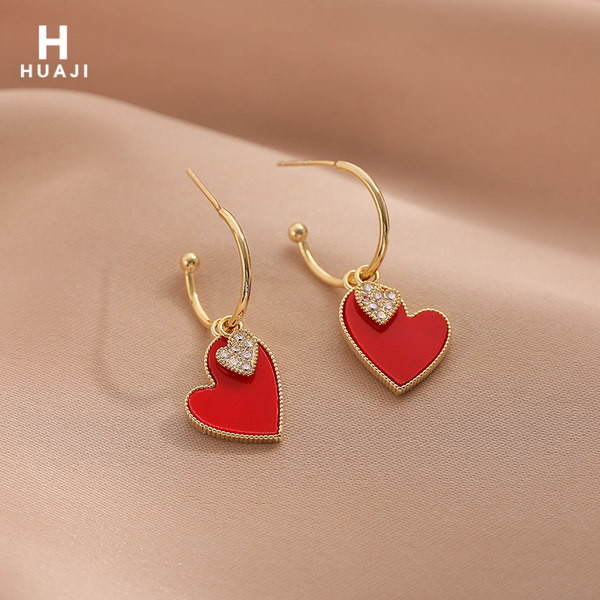 Νέο μοντέλο γυναικεία σκουλαρίκια τύπου δαχτυλίδι με μενταγιόν καρδιά