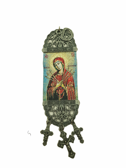 Икона,Богородица Седмострелна,машинно тъкана,19х5 см