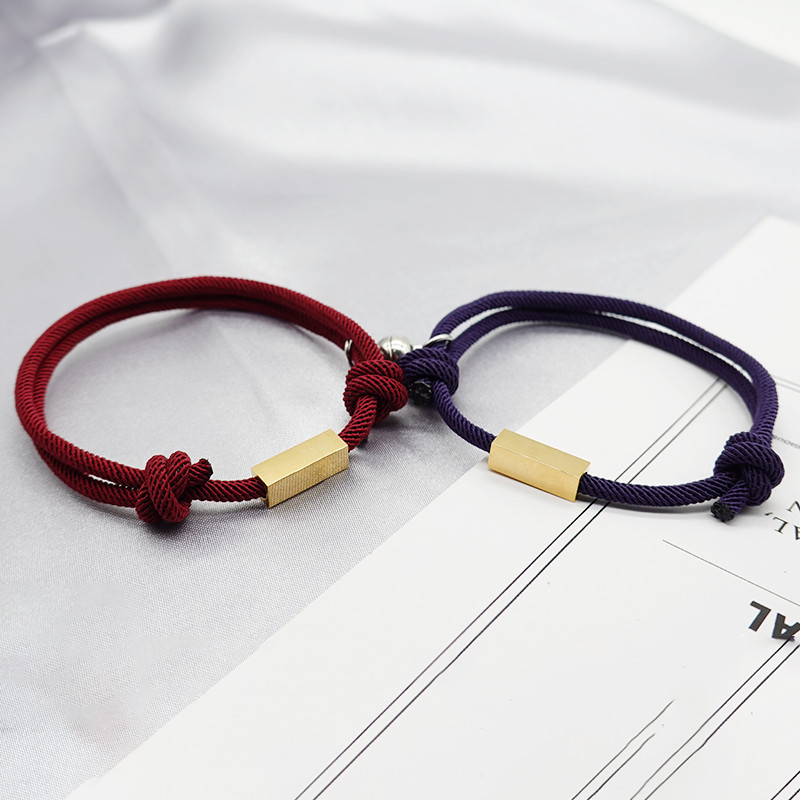 Σετ 2 βραχιόλια για ζευγάρια - υφασμάτινο με χρυσό πιάτο και μαγνήτη