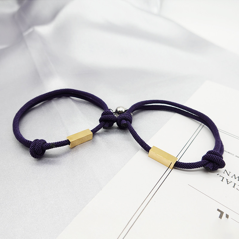 Σετ 2 βραχιόλια για ζευγάρια - υφασμάτινο με χρυσό πιάτο και μαγνήτη