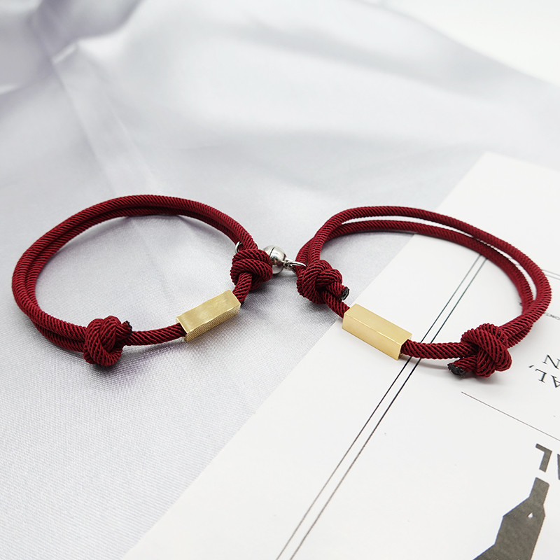 Σετ 2 βραχιόλια για ζευγάρια - υφασμάτινο με χρυσό πιάτο και μαγνήτη