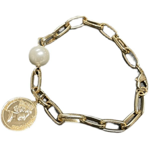 Γυναικείο βραχιόλι με μενταγιόν κέρμα και διακόσμηση με πέρλες