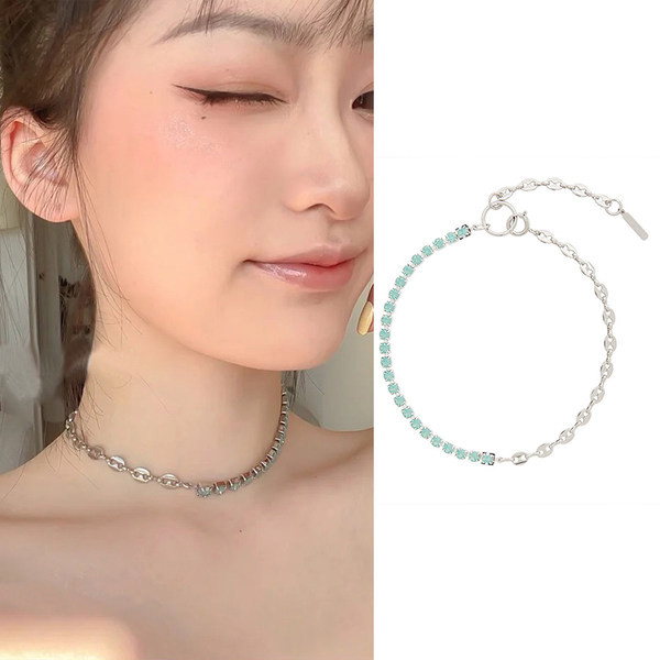 Choker cu lant de dama cu pietre si tricotat