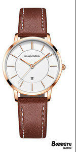 Γυναικείο στρογγυλό ρολόι και δερμάτινο λουράκι