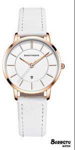 Γυναικείο στρογγυλό ρολόι και δερμάτινο λουράκι