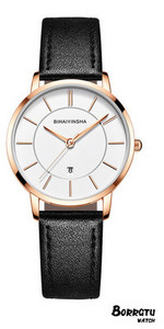 Γυναικείο στρογγυλό ρολόι και δερμάτινο λουράκι