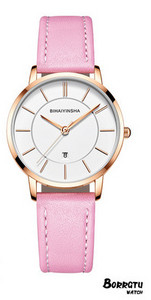 Γυναικείο στρογγυλό ρολόι και δερμάτινο λουράκι