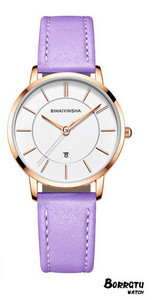 Γυναικείο στρογγυλό ρολόι και δερμάτινο λουράκι