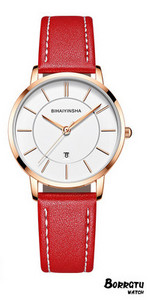 Γυναικείο στρογγυλό ρολόι και δερμάτινο λουράκι