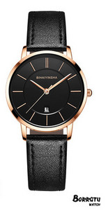 Γυναικείο στρογγυλό ρολόι και δερμάτινο λουράκι