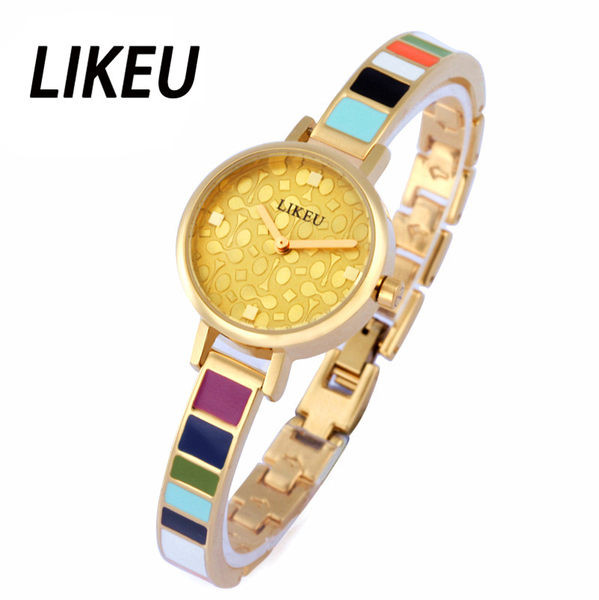 Дамски метален часовник с цветна каишка