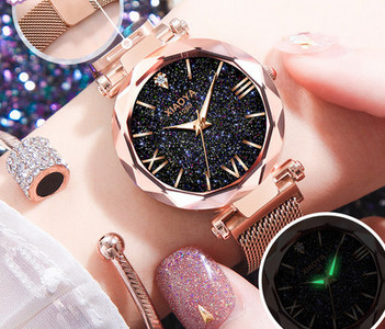 Γυναικείο ρολόι με στρογγυλό χρυσό καντράν με φωτιζόμενους δείκτες