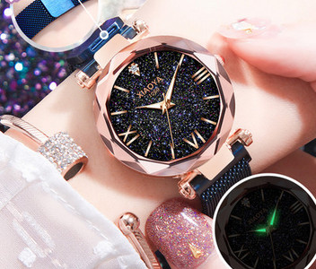 Γυναικείο ρολόι με στρογγυλό χρυσό καντράν με φωτιζόμενους δείκτες