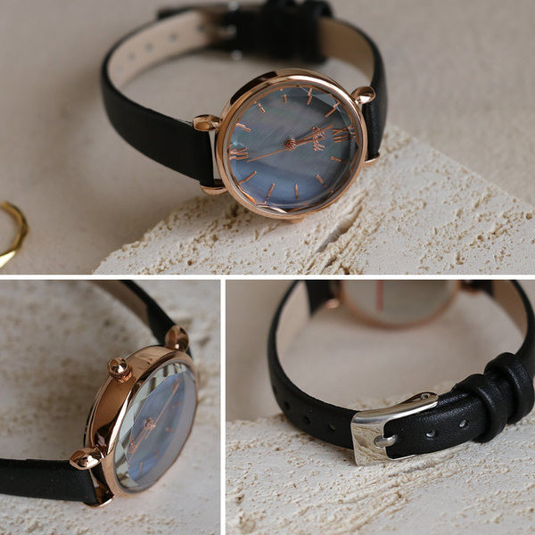 Ceas de mână pentru femei cu curea subțire din piele și cadran rotund