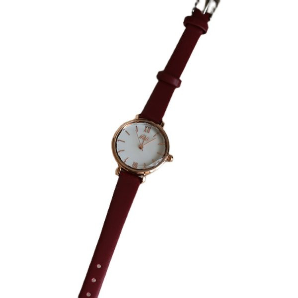 Ceas de mână pentru femei cu curea subțire din piele și cadran rotund