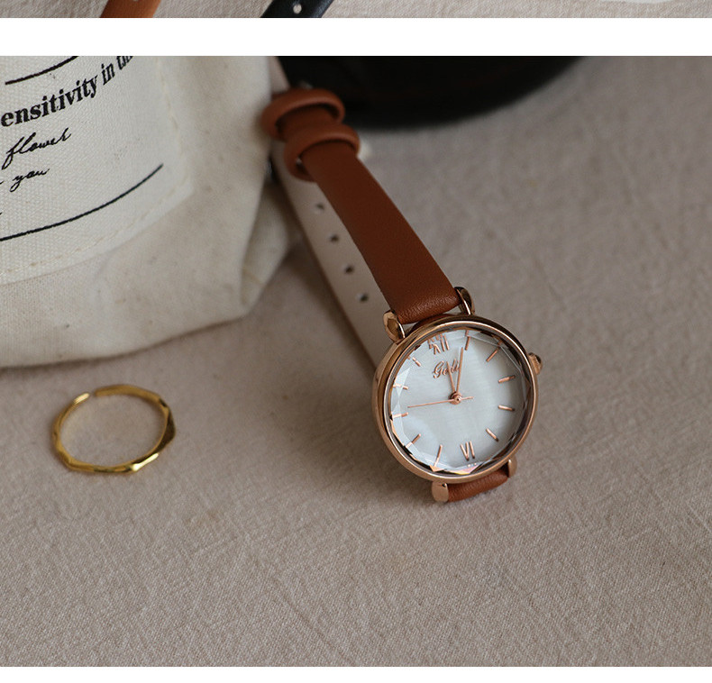 Ceas de mână pentru femei cu curea subțire din piele și cadran rotund