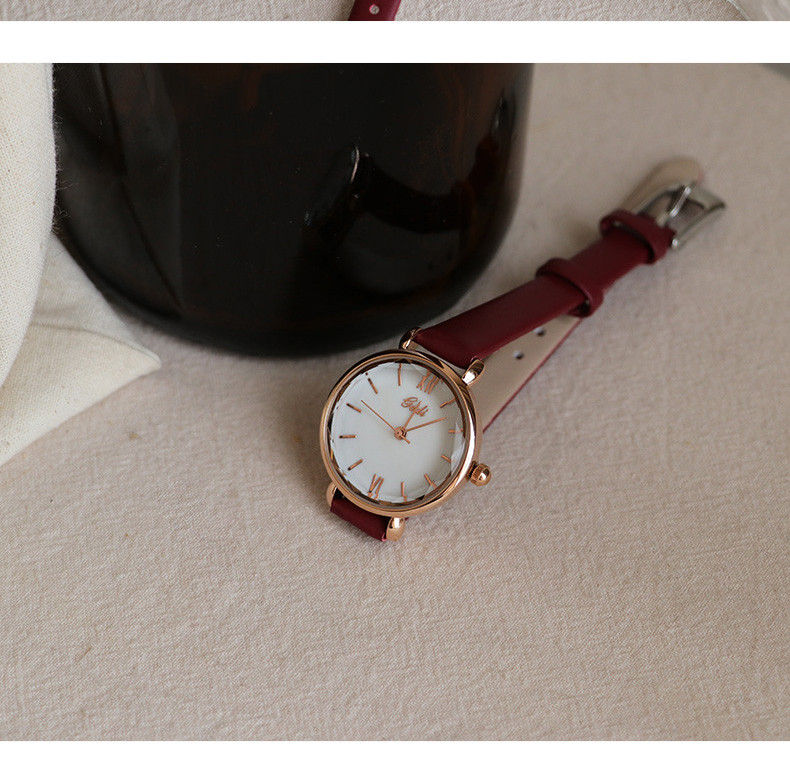 Ceas de mână pentru femei cu curea subțire din piele și cadran rotund