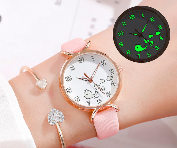 Ženski svjetleći sat s aplikacijom i kožnim remenom