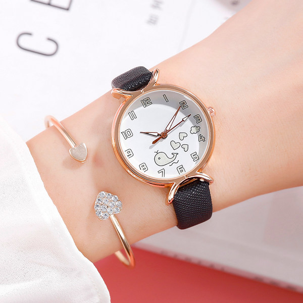 Ženski svjetleći sat s aplikacijom i kožnim remenom