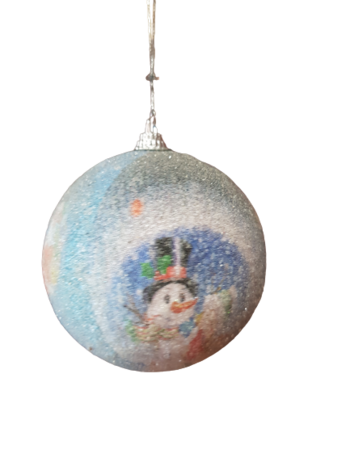 Играчка за елха,Заснежена,6 см диаметър,снежен човек,синя