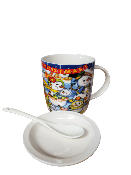 Чаша Ahelos, Коледна, С чинийка и лъжичка, Снежни човеци