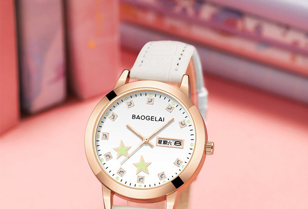 Ceas de damă, rezistent la apă, luminos, cu pietre decorative