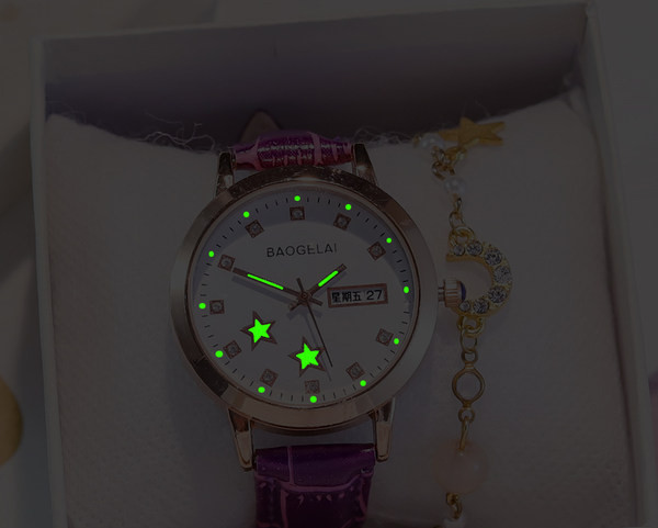 Ceas de damă, rezistent la apă, luminos, cu pietre decorative