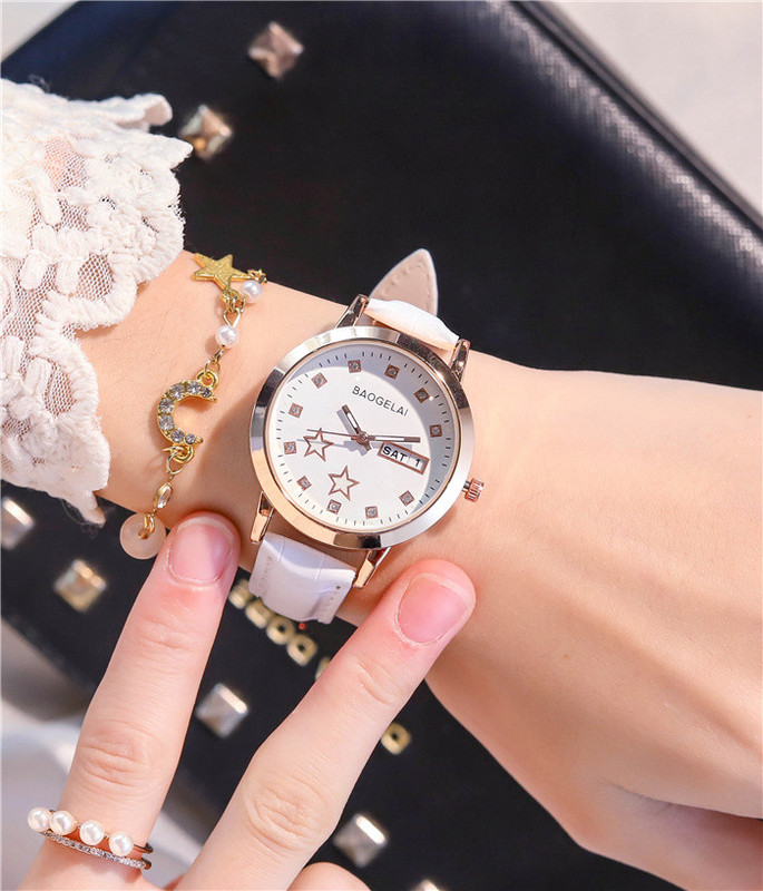 Ceas de damă, rezistent la apă, luminos, cu pietre decorative