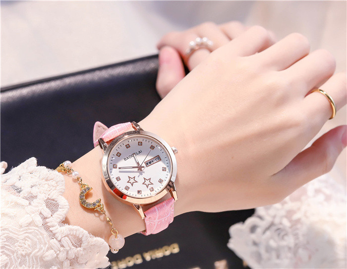 Ceas de damă, rezistent la apă, luminos, cu pietre decorative