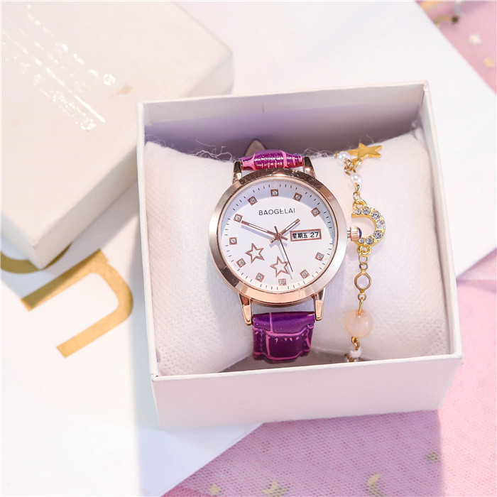 Ceas de damă, rezistent la apă, luminos, cu pietre decorative