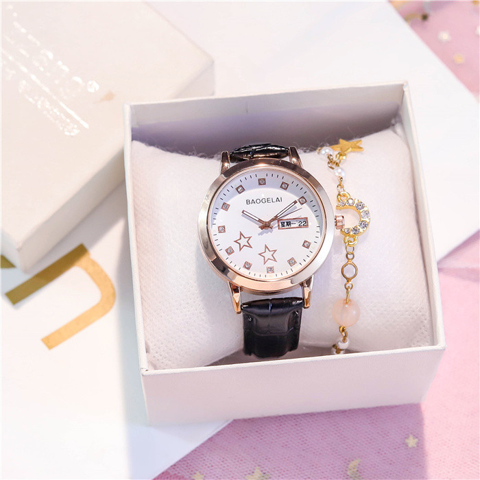 Ceas de damă, rezistent la apă, luminos, cu pietre decorative