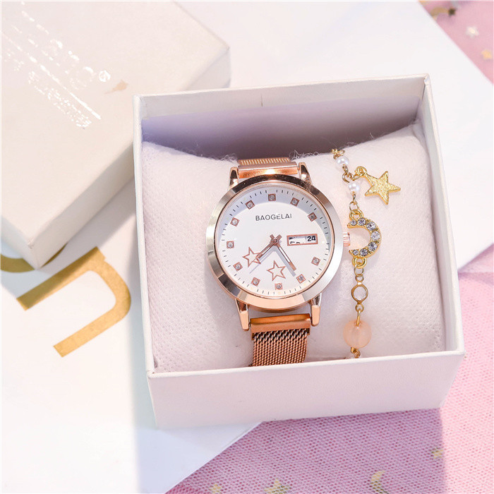 Ceas de damă, rezistent la apă, luminos, cu pietre decorative