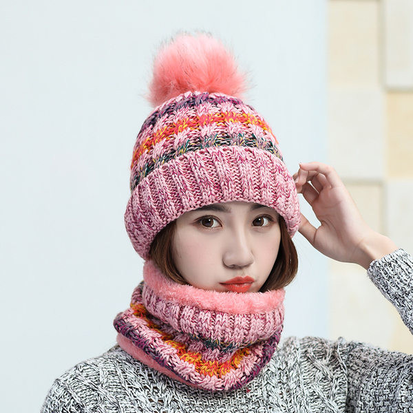 Дамска шапка и шал - 2в1 в различни цветве