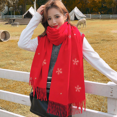 Casual γυναικείο φουλάρι με κρόσσια και κέντημα