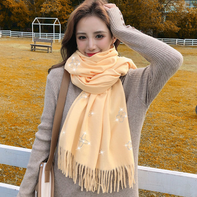 Casual γυναικείο φουλάρι με κρόσσια και κέντημα