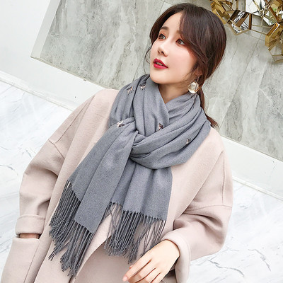 Casual γυναικείο φουλάρι με κρόσσια και κέντημα