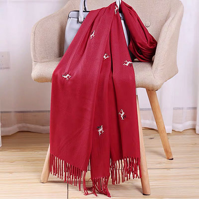 Casual γυναικείο φουλάρι με κρόσσια και κέντημα