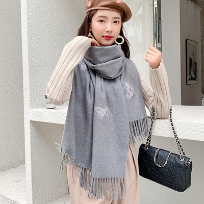 Casual γυναικείο φουλάρι με κρόσσια και κέντημα