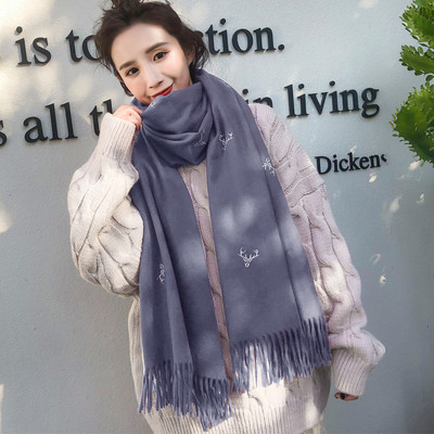 Casual γυναικείο φουλάρι με κρόσσια και κέντημα