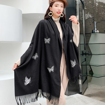 Casual γυναικείο φουλάρι με κρόσσια και κέντημα